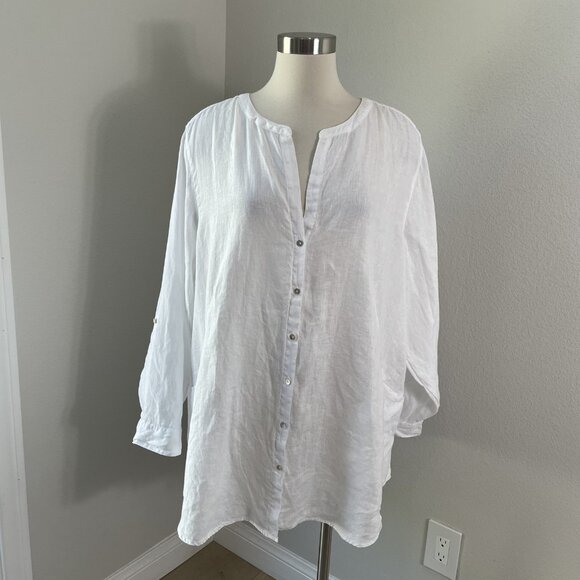Sigrid Olsen Shirt Womens 2X White 100% Linen Button Front Long Sleeve Pockets - Picture 1 of 10